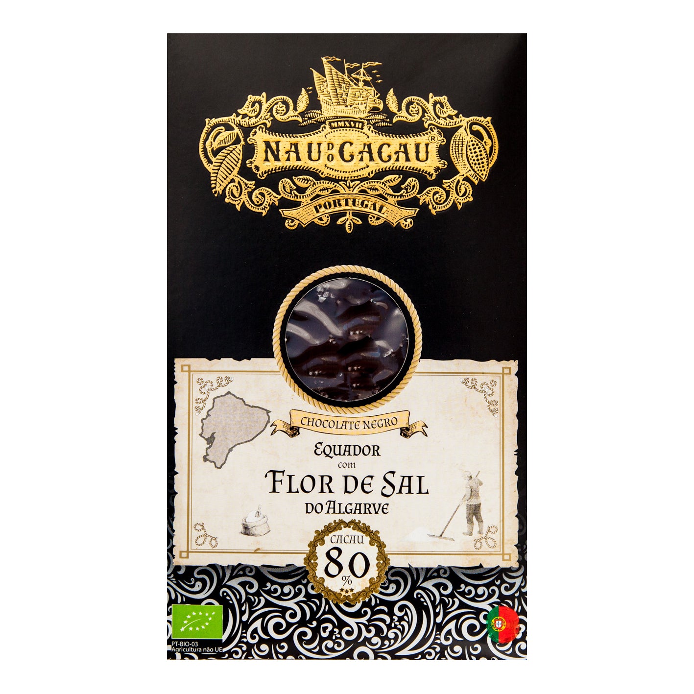 Chocolate Negro com Flor de Sal do Algarve Bio Nau do Cacau 80g