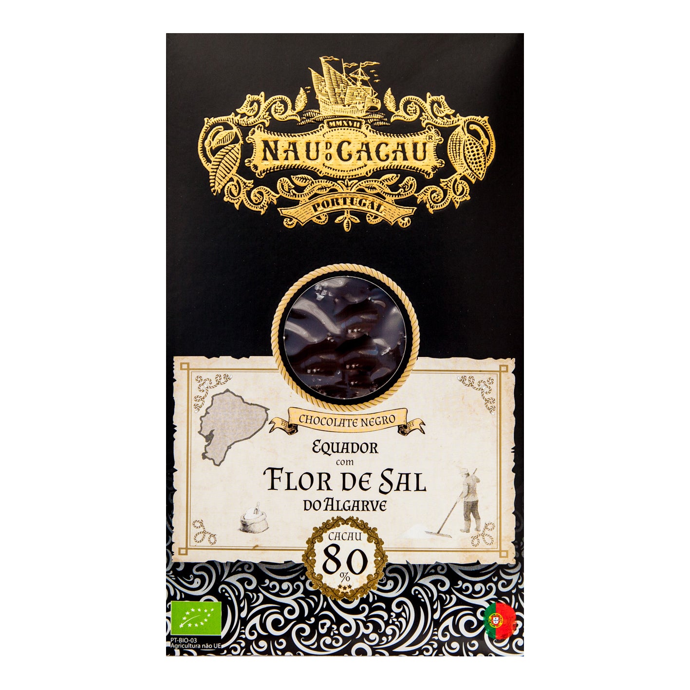 Chocolate Negro com Flor de Sal do Algarve Bio Nau do Cacau 80g