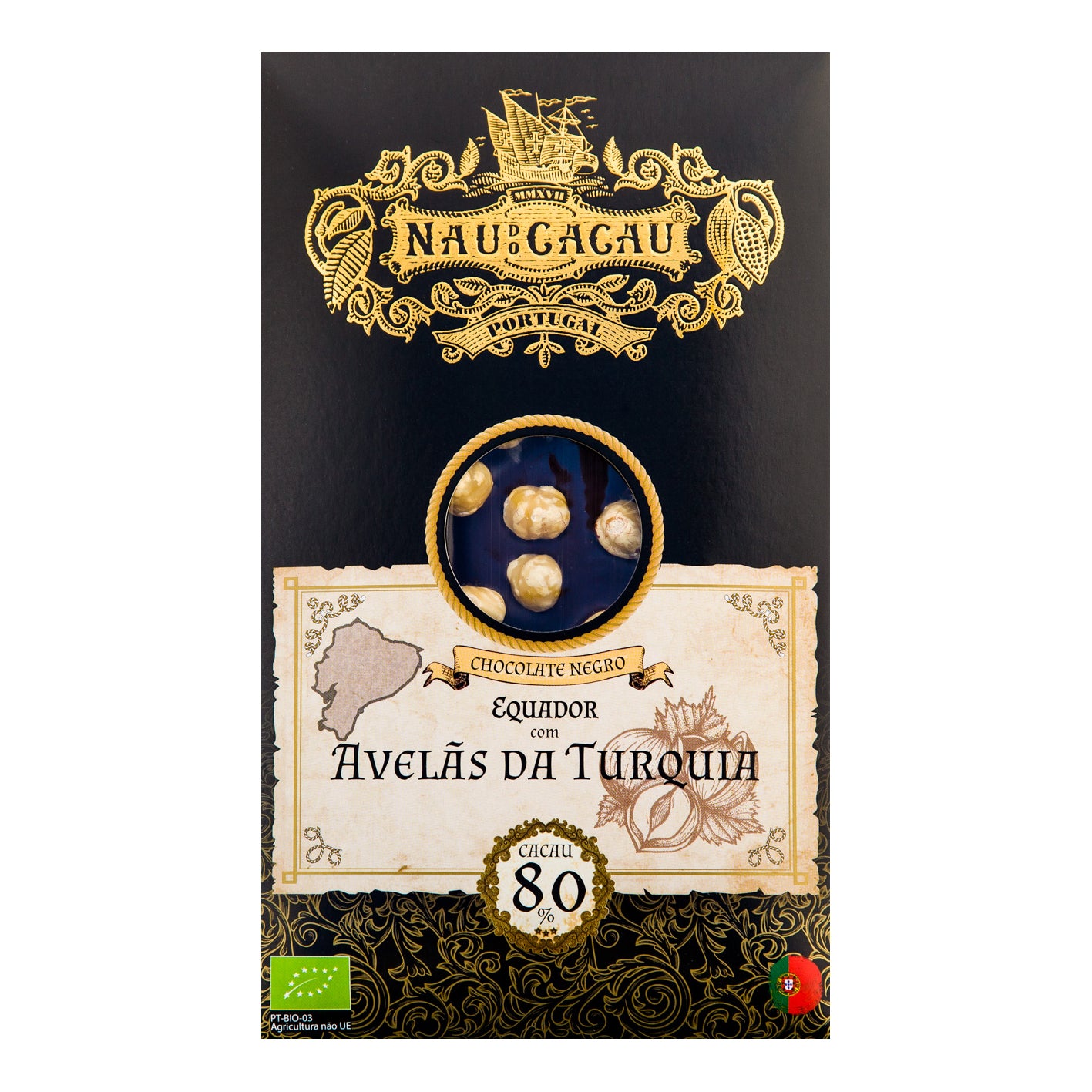 Chocolate Negro Equador 80% Avelãs da Turquia Bio Nau do Cacau 80g